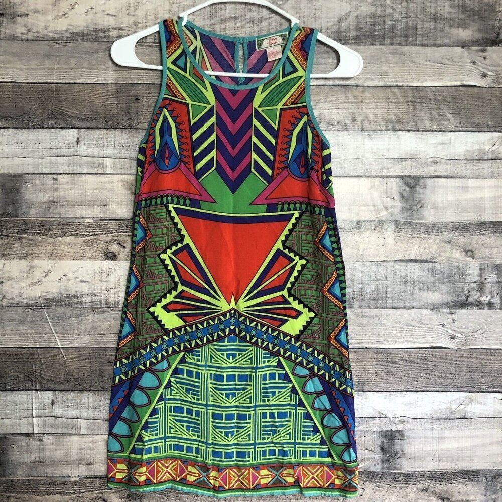 Flying Tomato Dress Womens Small Sleeveless Art Deco Boho Print-